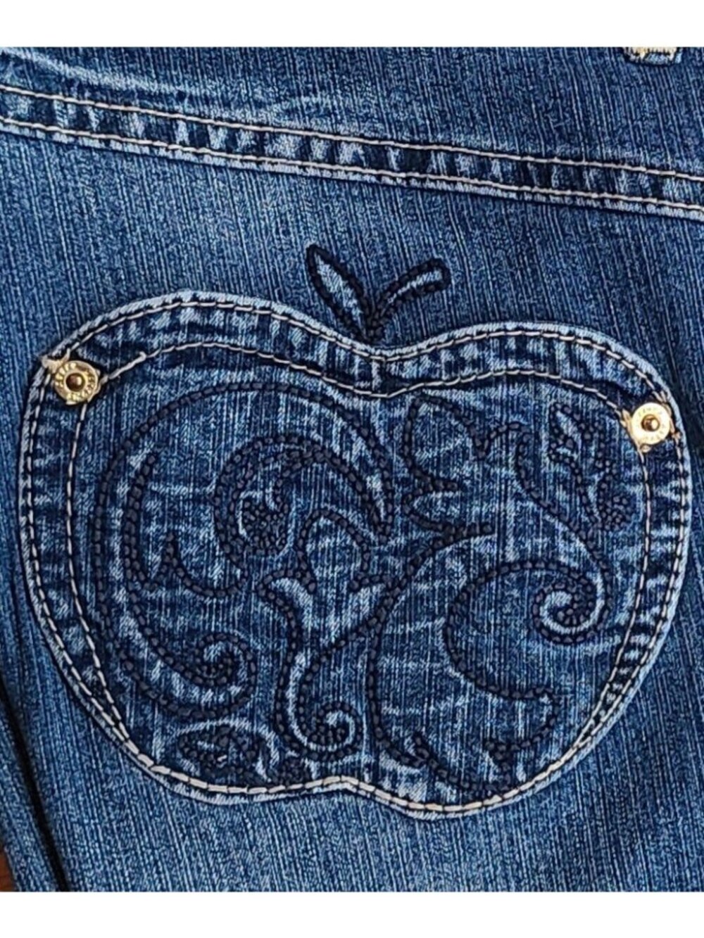 Vintage Apple Bottoms Jeans Sz 16 Blue Tapered Y2K Embroidered Apple Sexy 90s - Picture 13 of 14
